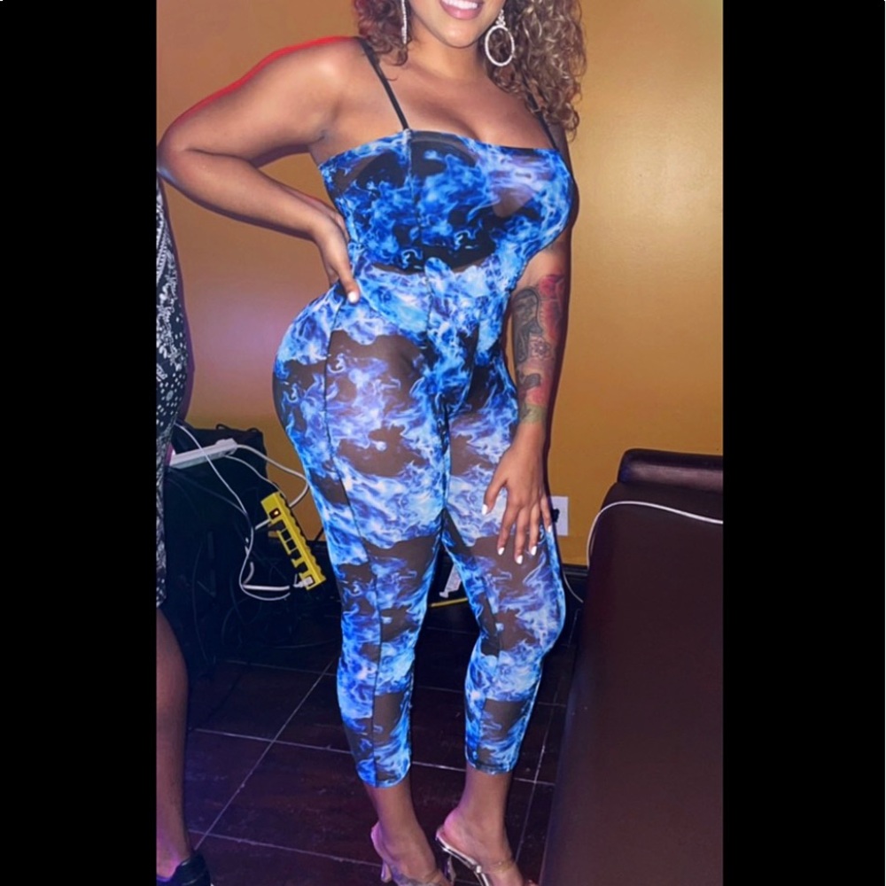 Blue Flame Mesh Jumpsuit
